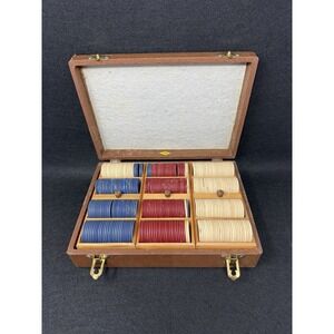 Vintage Lowe Poker Chip Set 305 Chips Red White Blue In Original Case USA